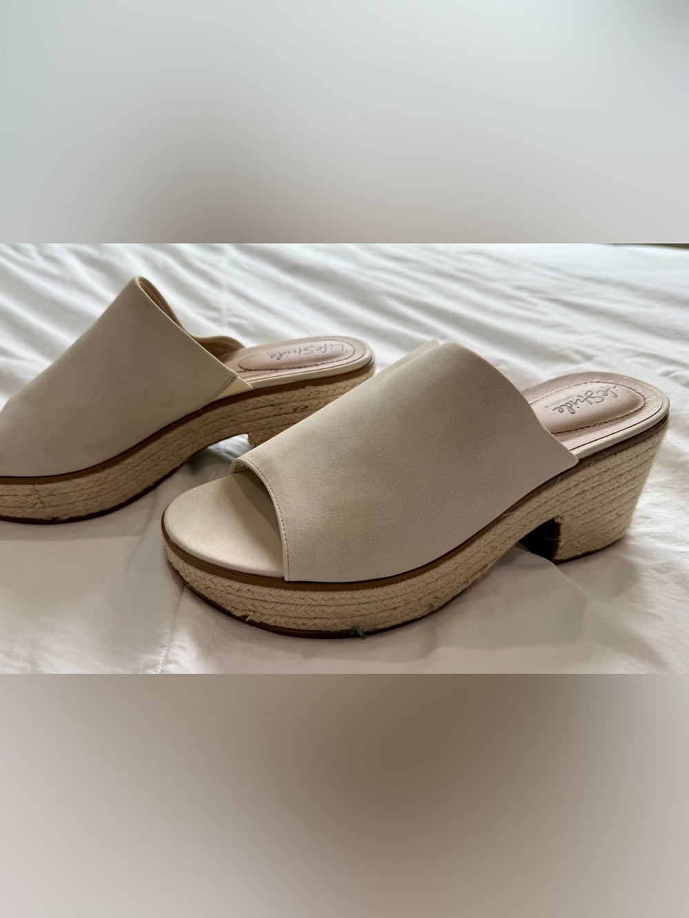 Life Stride Cream Espadrille Platform Slide Mules